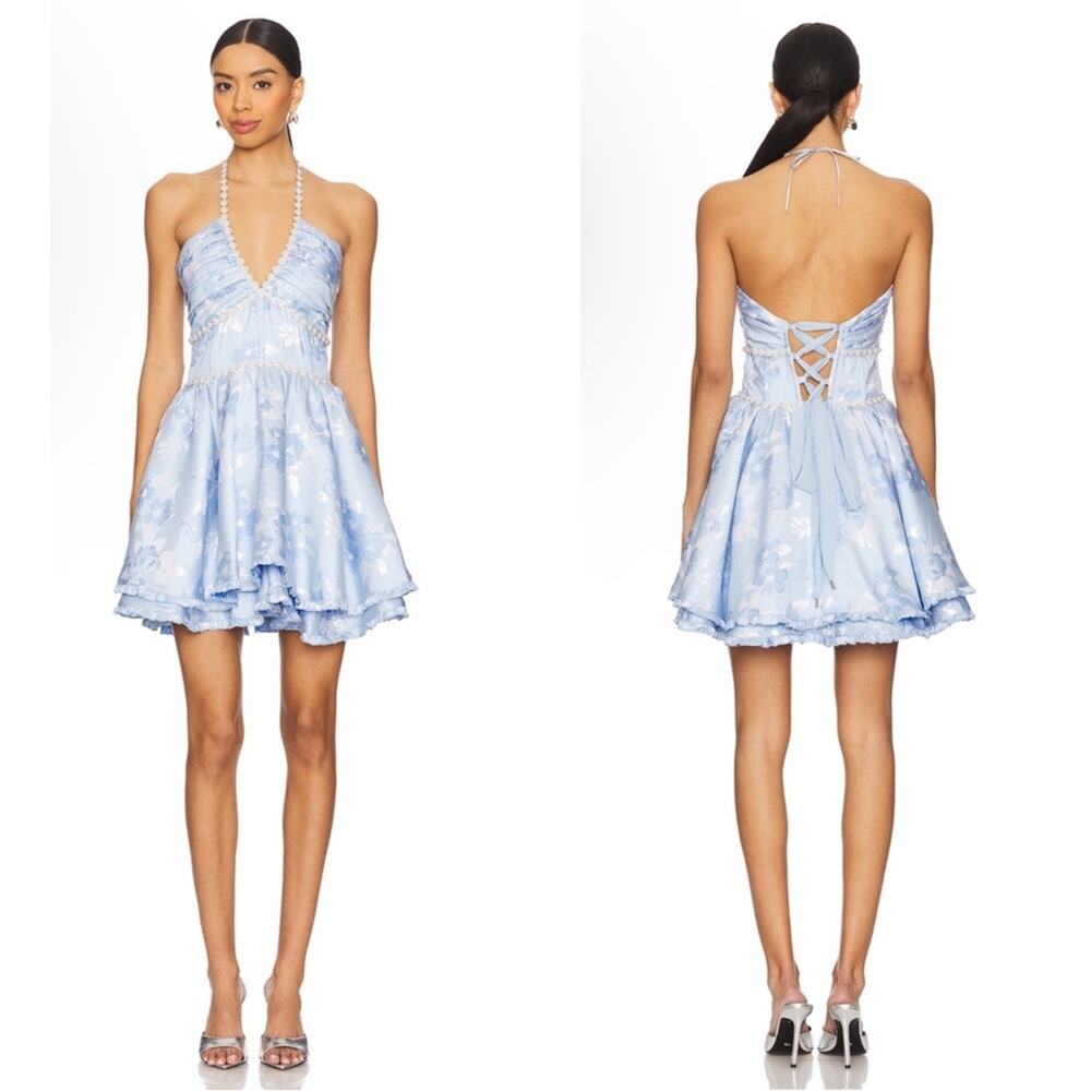 V. CHAPMAN Savannah Crystal Embellished Floral Ruffle Tiered Mini Dress Size 8